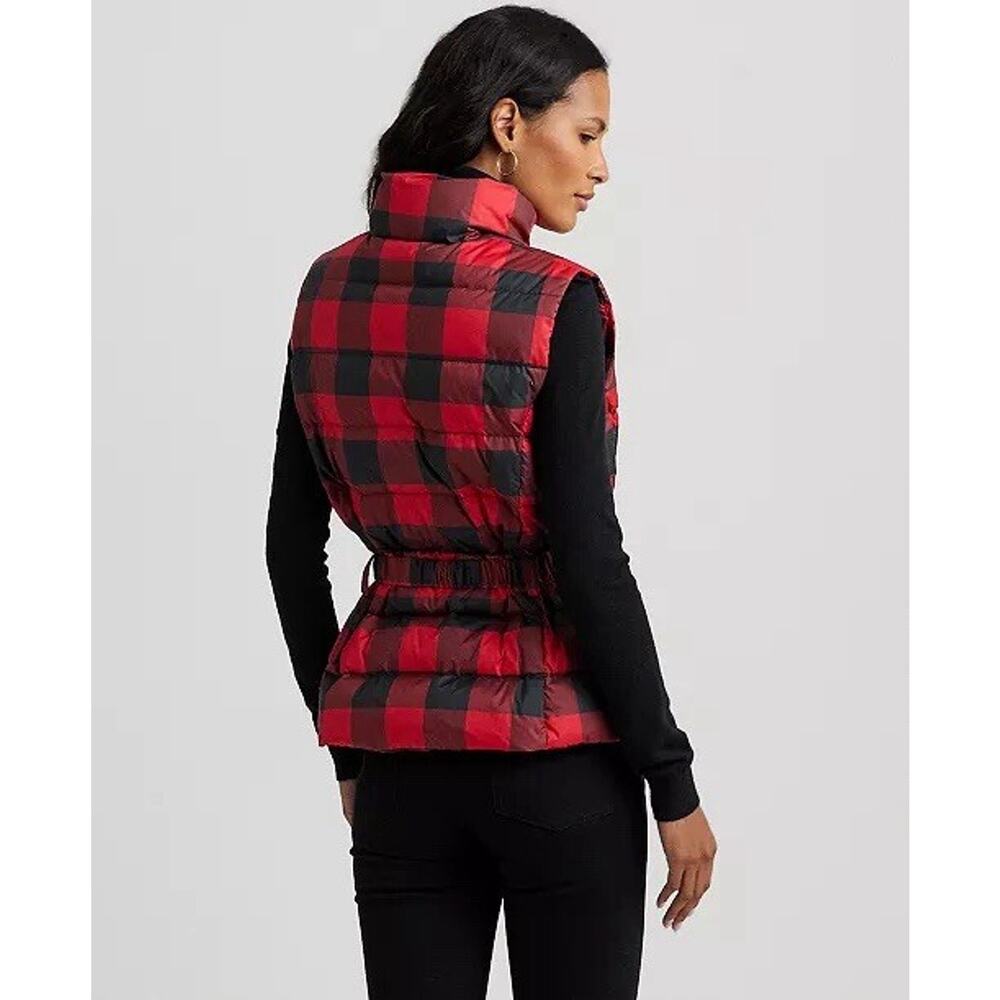 Lauren Ralph Lauren Women's 10 Buffalo Check Quilted Down Vest Embellished Logo - Picture 2 of 13